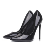 High Heels Black Patent Leather Pointed Toe Sexy Stiletto Shoes